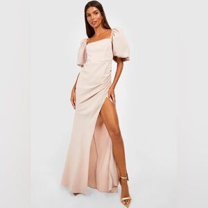 Boohoo Satin Puff Sleeve Maxi Dress